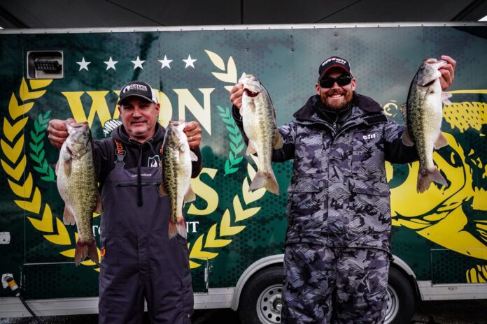 2026 WON Bass Lake Shasta Open Day Two Pro Leader Joe Orozco (R) and AAA Aby Nezario - WON Bass photo